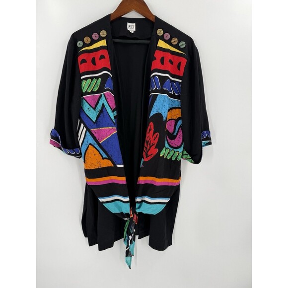 VINTAGE F Stop Retro Geometric Bold Design Jacket 3/4 Sleeve Button Detail LARGE - Picture 1 of 9